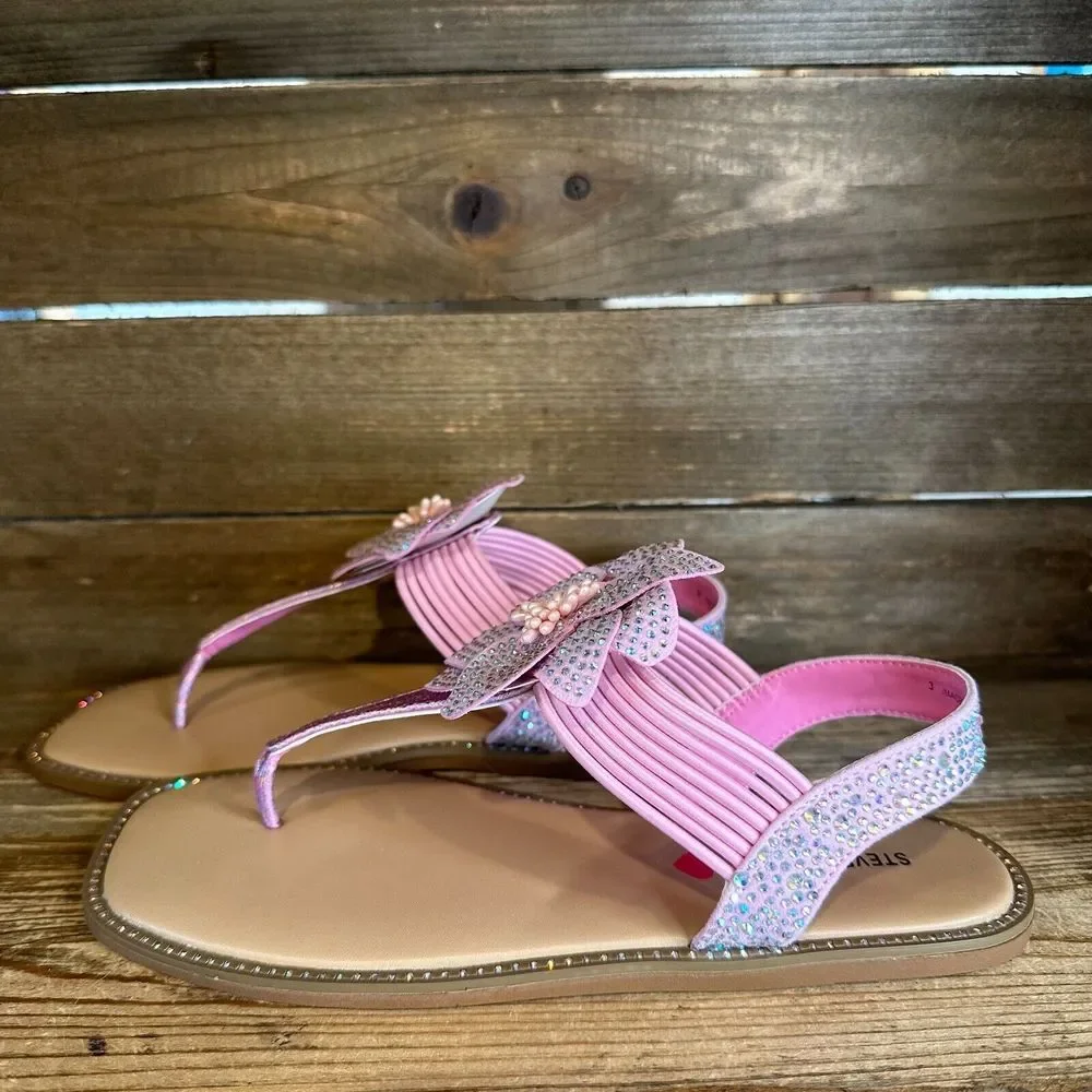 New NIB Big Kids Steve Madden Macee Pink Floral Slingback Sandals Size 3 Y‎